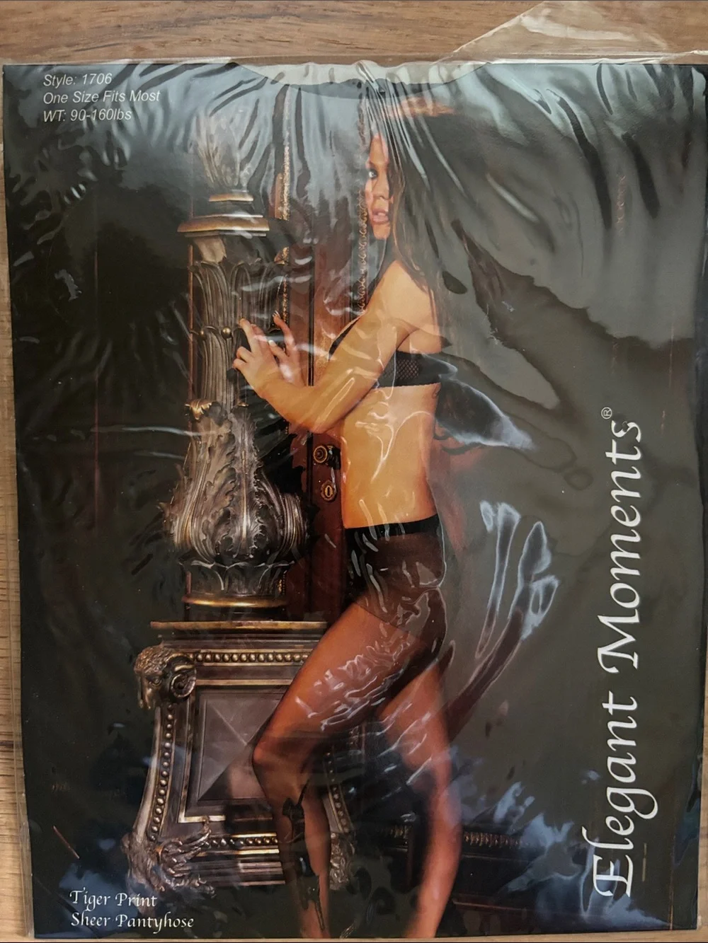Elegant Moments Black Sheer Pantyhose with Tiger-Print Accents